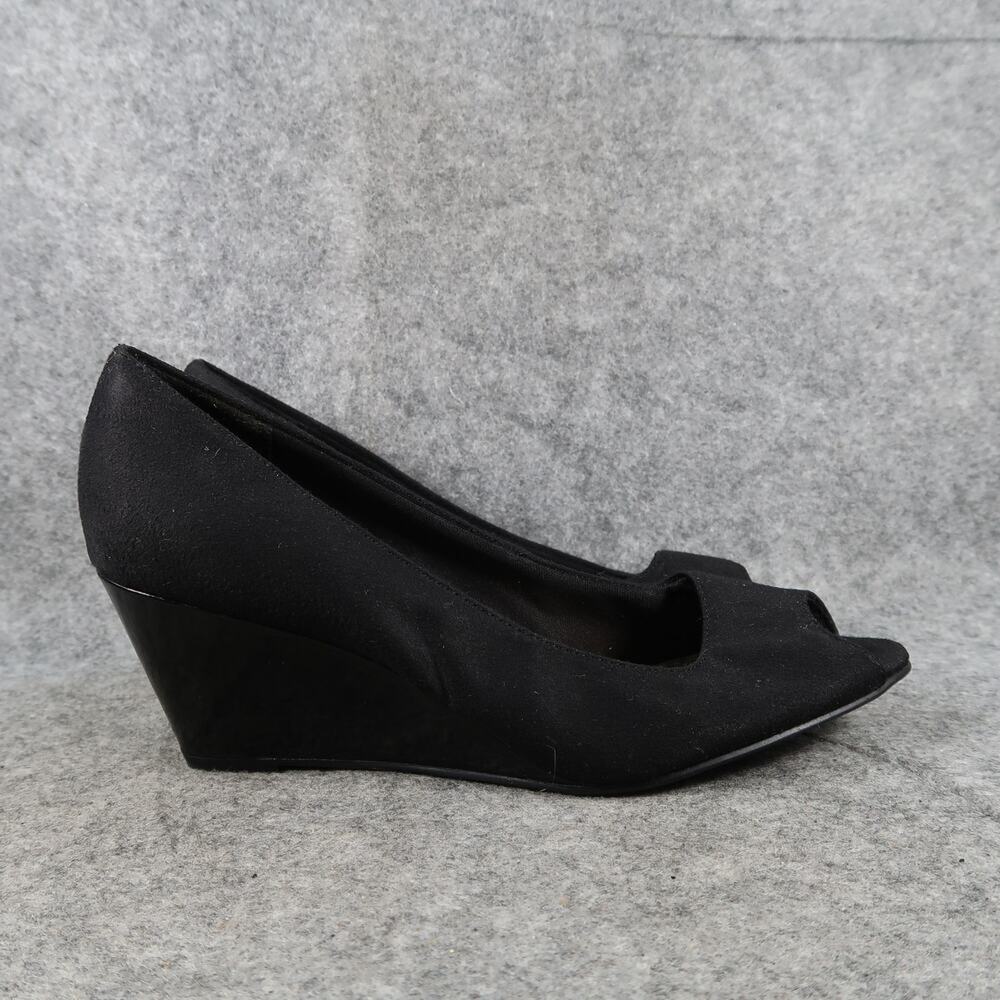 Comfort Plus by Predictions Shoes Womens 8 Wedge Pumps Peep Toe Slip On Black